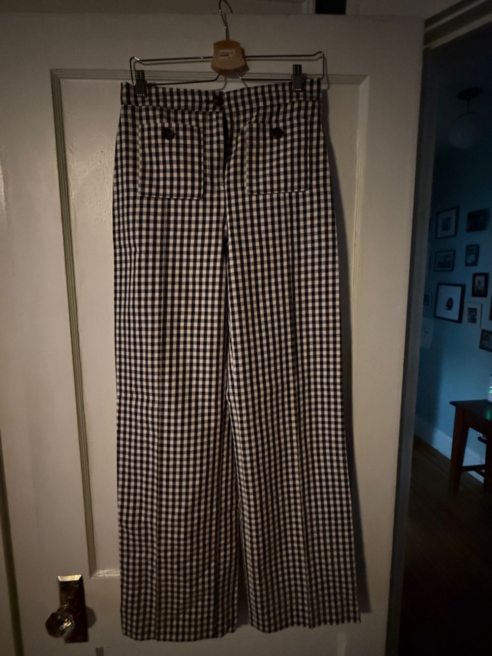 Sezane Black and White Gingham Wide-Leg Pants